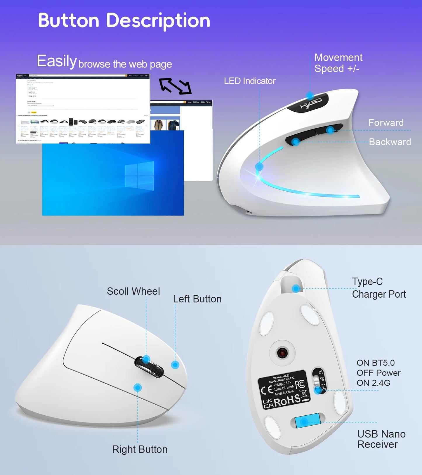 ErgoLift™ Ergonomic Vertical Wireless Mouse – Wrist Pain Relief & Silent Click - Danify