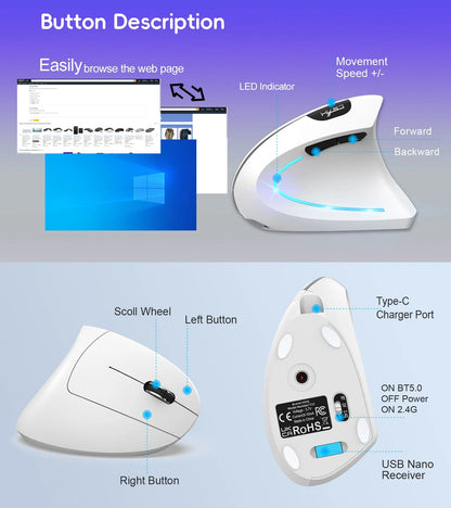 ErgoLift™ Ergonomic Vertical Wireless Mouse – Wrist Pain Relief & Silent Click - Danify