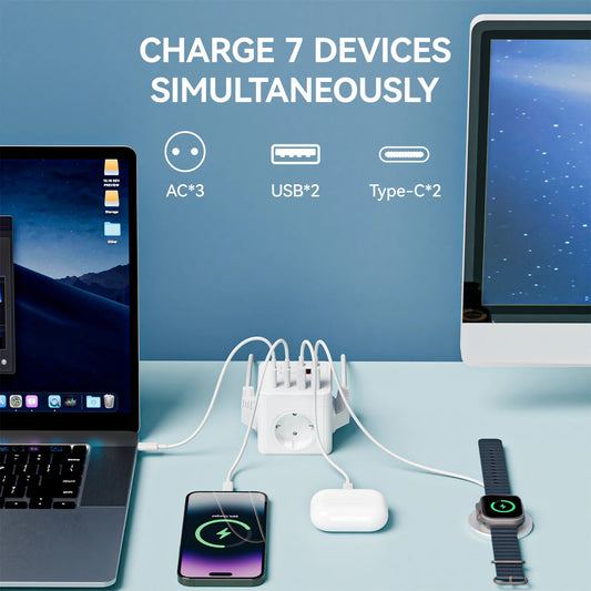 PowerNest™ 7 - in - 1 Surge Protector – USB & Type - C Charging Power Strip - Danify
