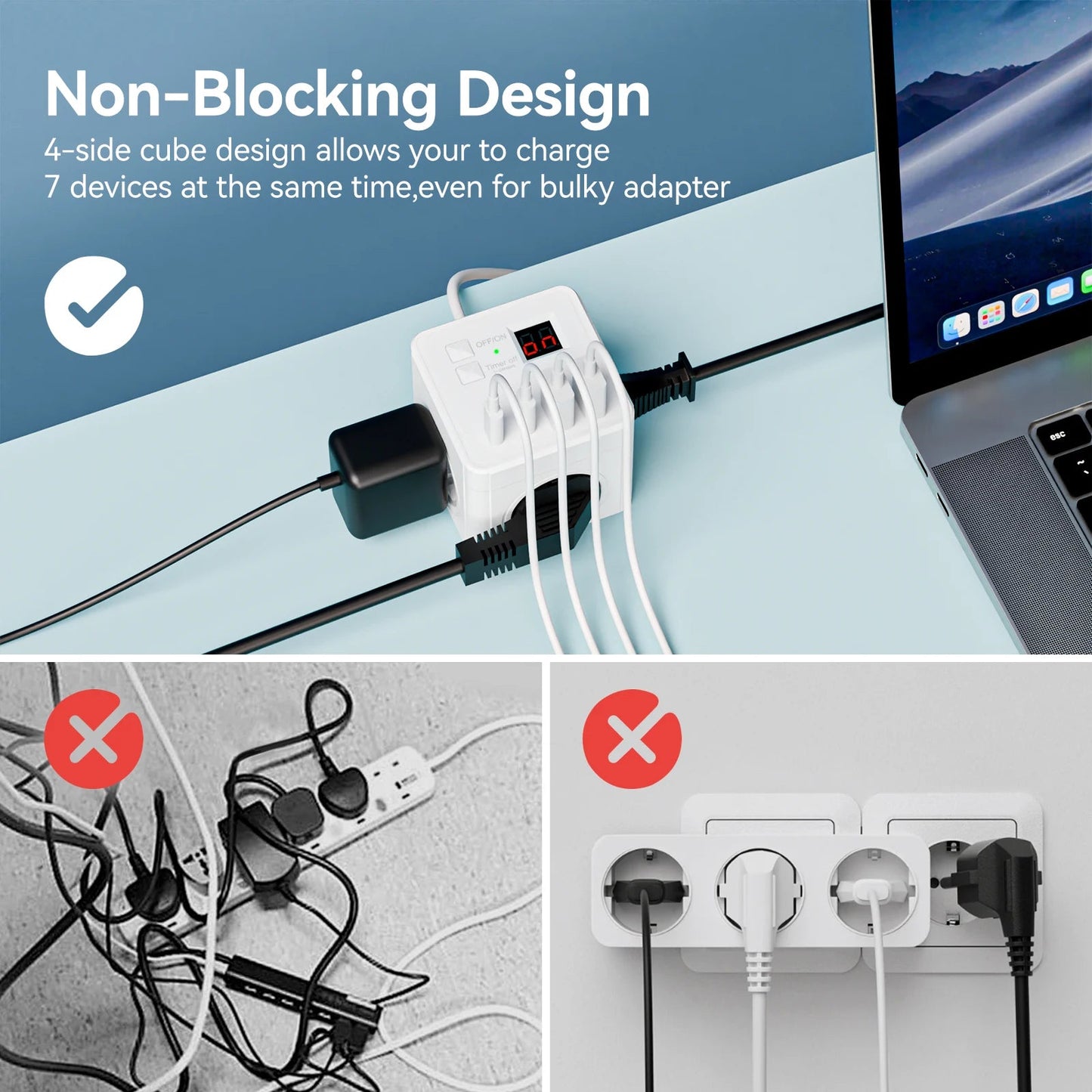 PowerNest™ 7 - in - 1 Surge Protector – USB & Type - C Charging Power Strip - Danify