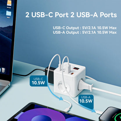 PowerNest™ 7 - in - 1 Surge Protector – USB & Type - C Charging Power Strip - Danify
