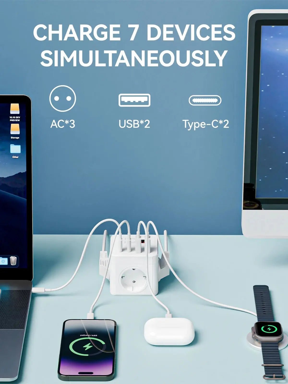 PowerNest™ 7 - in - 1 Surge Protector – USB & Type - C Charging Power Strip - Danify